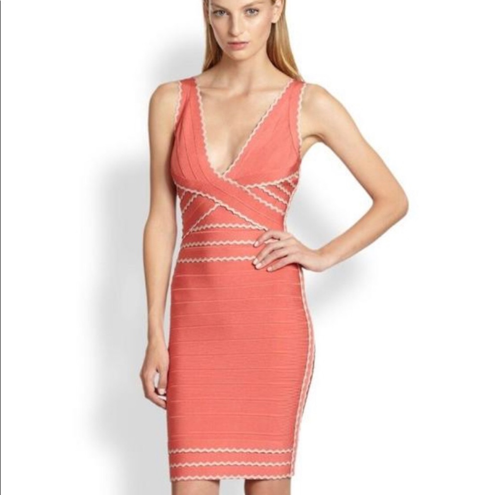 Herve Leger Deep Sea Coral Kenna dress